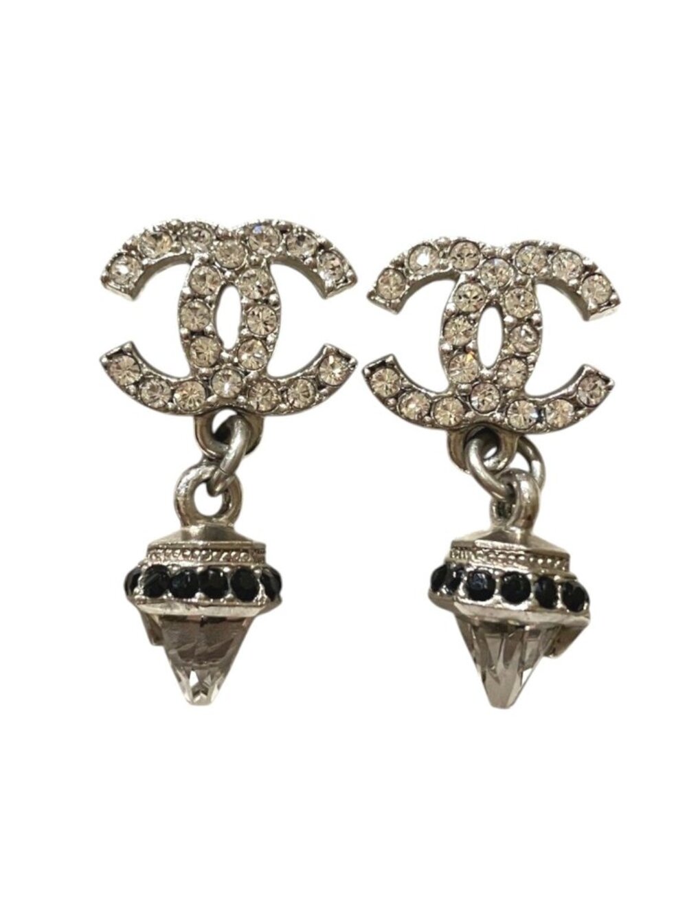 Chanel CC Logo Earrings Metal Rhinestone